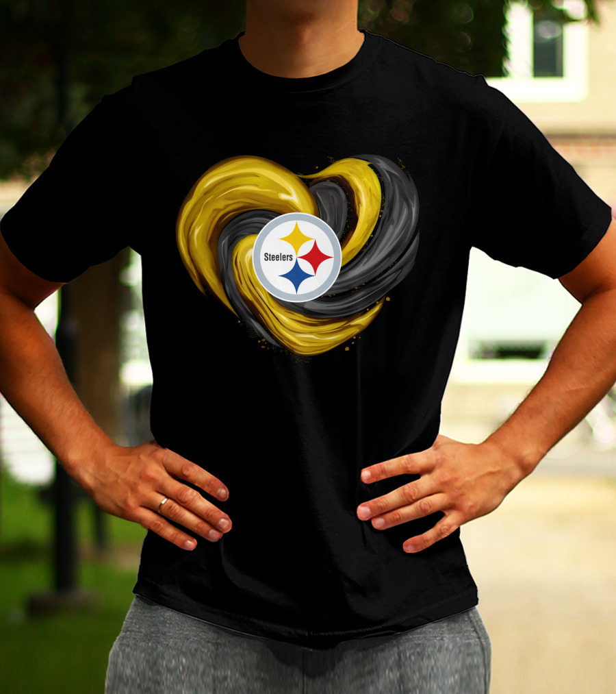 Steelers Tornado Heart Black And Gold Swirl T-Shirt