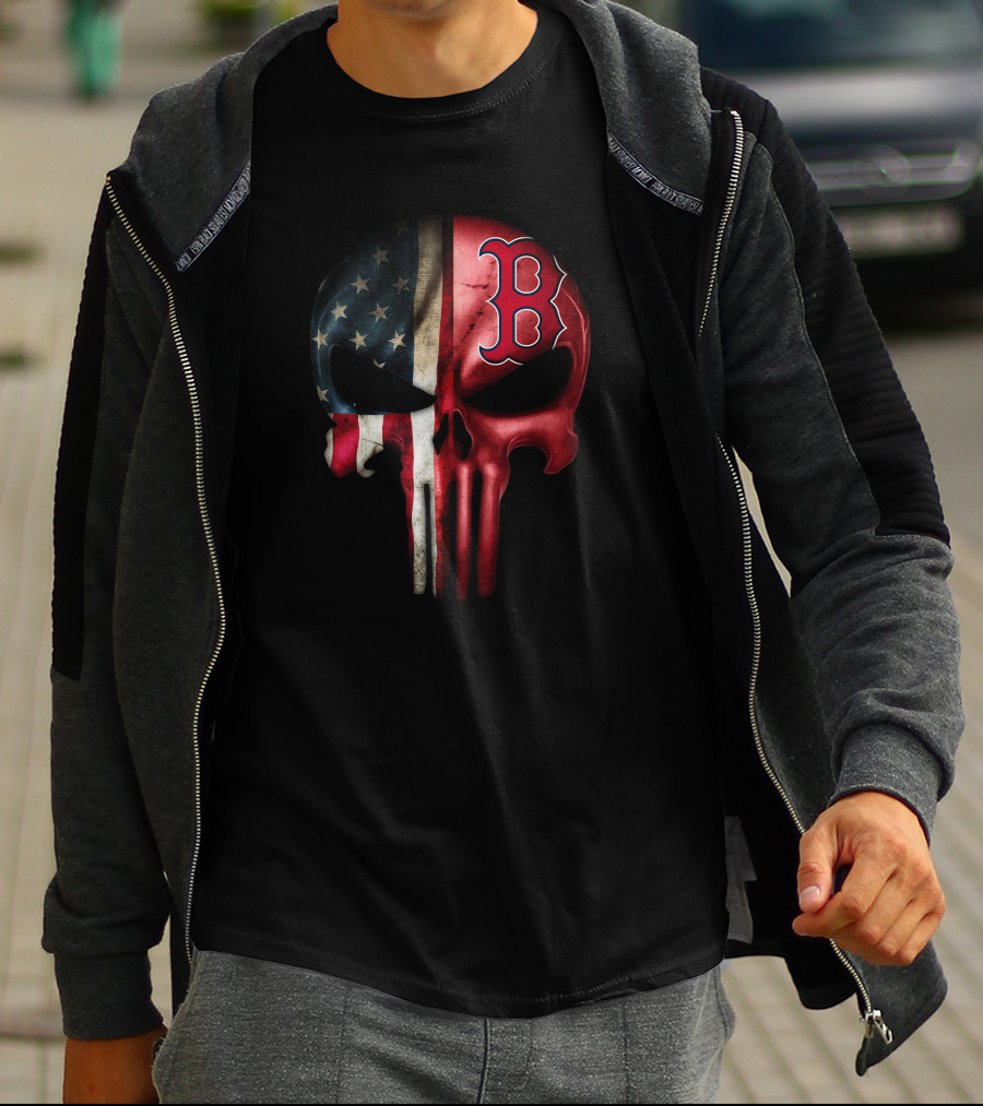 The Punisher Skull American Flag Boston Red Sox T-Shirt