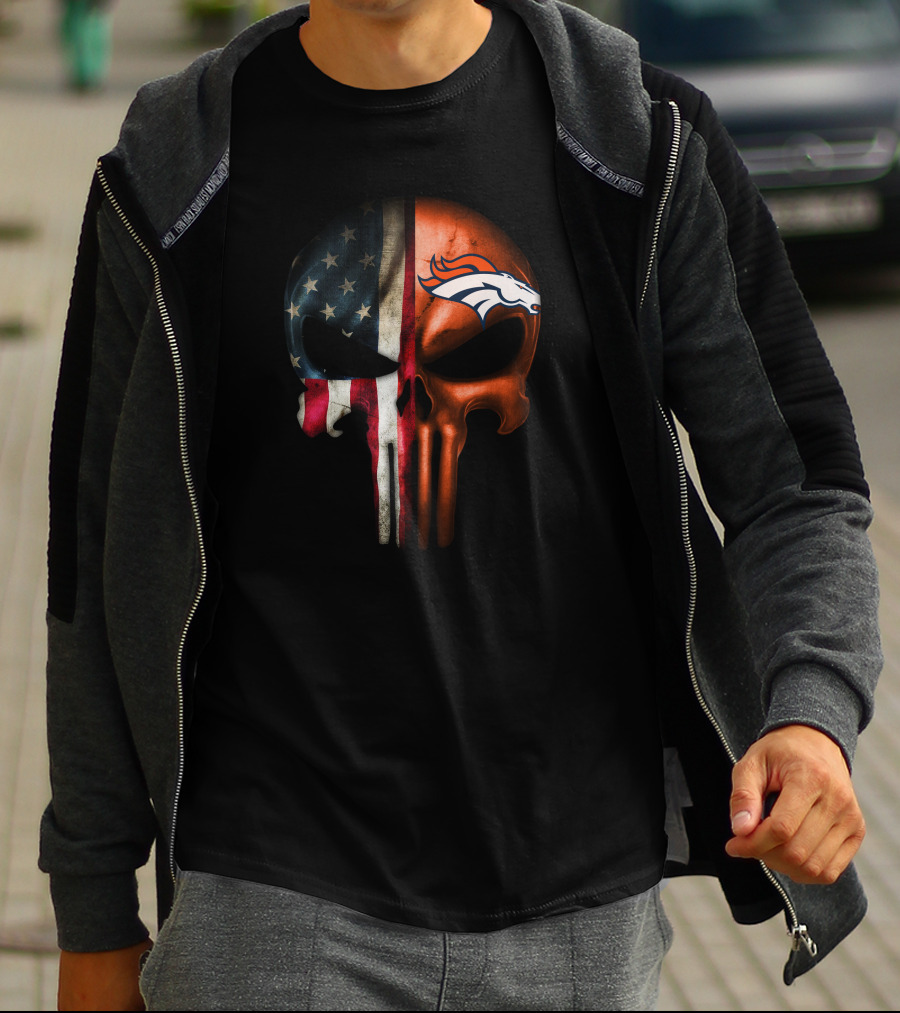 American Flag Punisher Skull Denver Broncos T-Shirt
