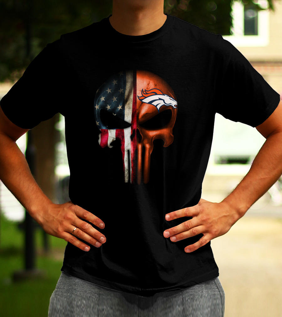 American Flag Punisher Skull Denver Broncos T-Shirt