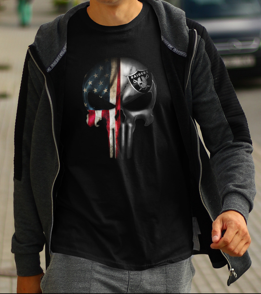 Punisher Skull American Flag Raiders Logo Fusion T-Shirt