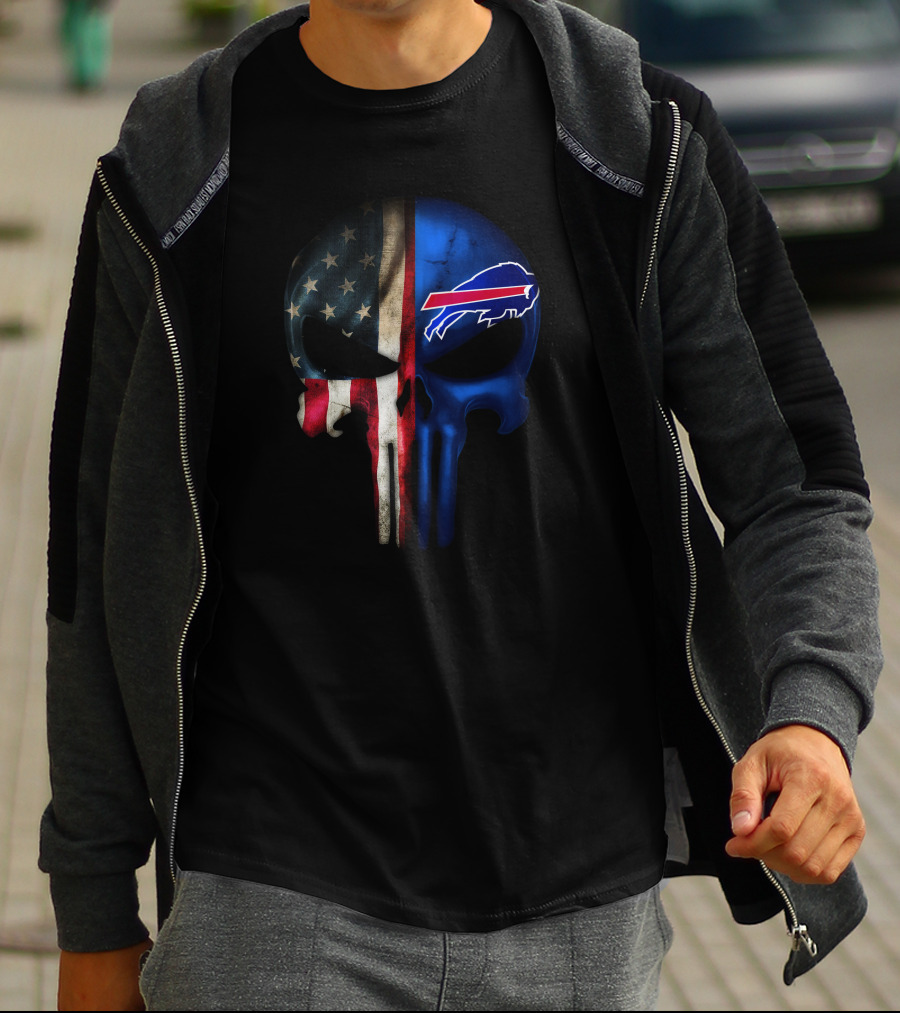 Buffalo Bills American Flag Punisher Skull T-Shirt