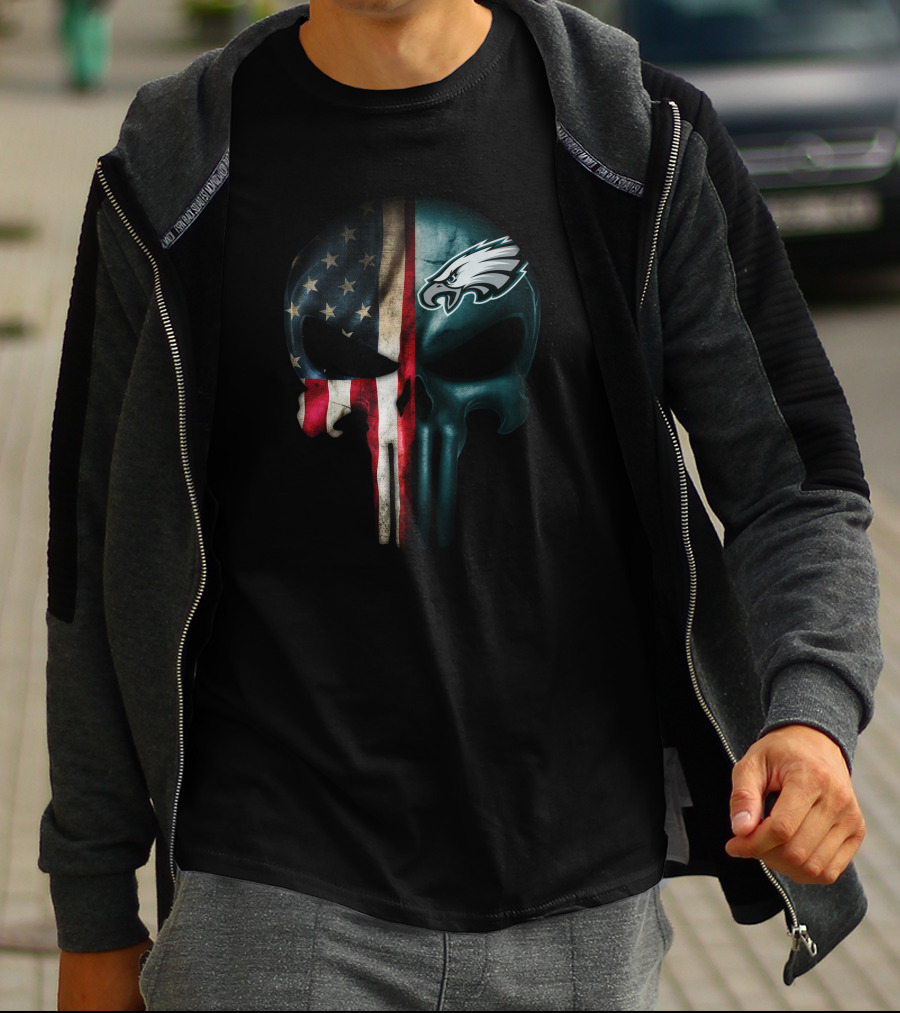 American Flag Punisher Skull Philadelphia Eagles T-Shirt