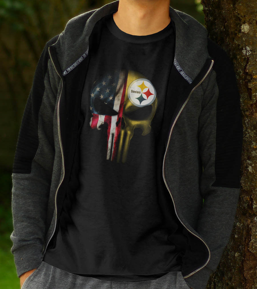 Punisher Skull American Flag Steelers T-Shirt
