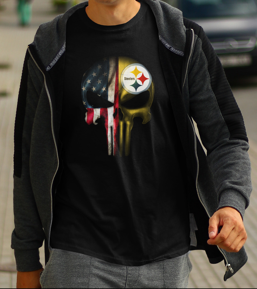 Punisher Skull American Flag Steelers T-Shirt