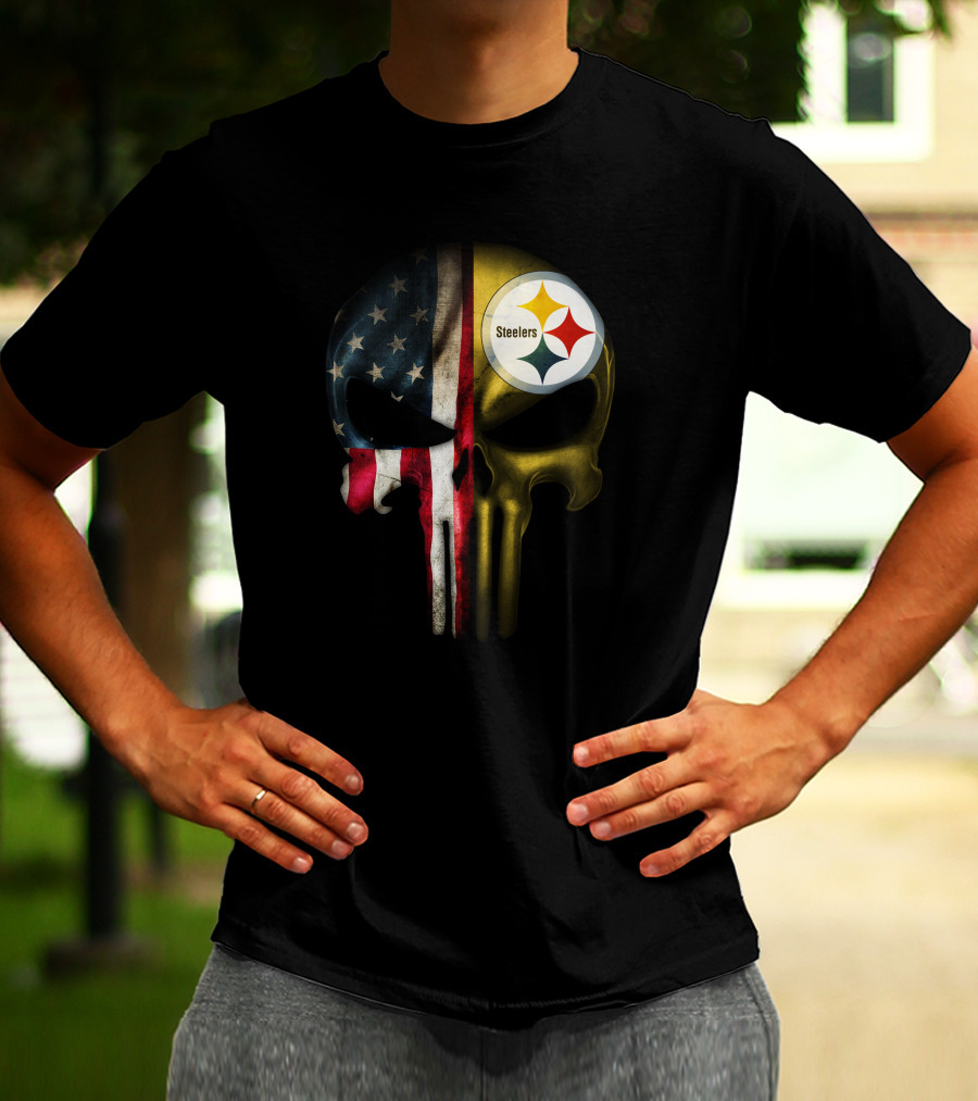 Punisher Skull American Flag Steelers T-Shirt