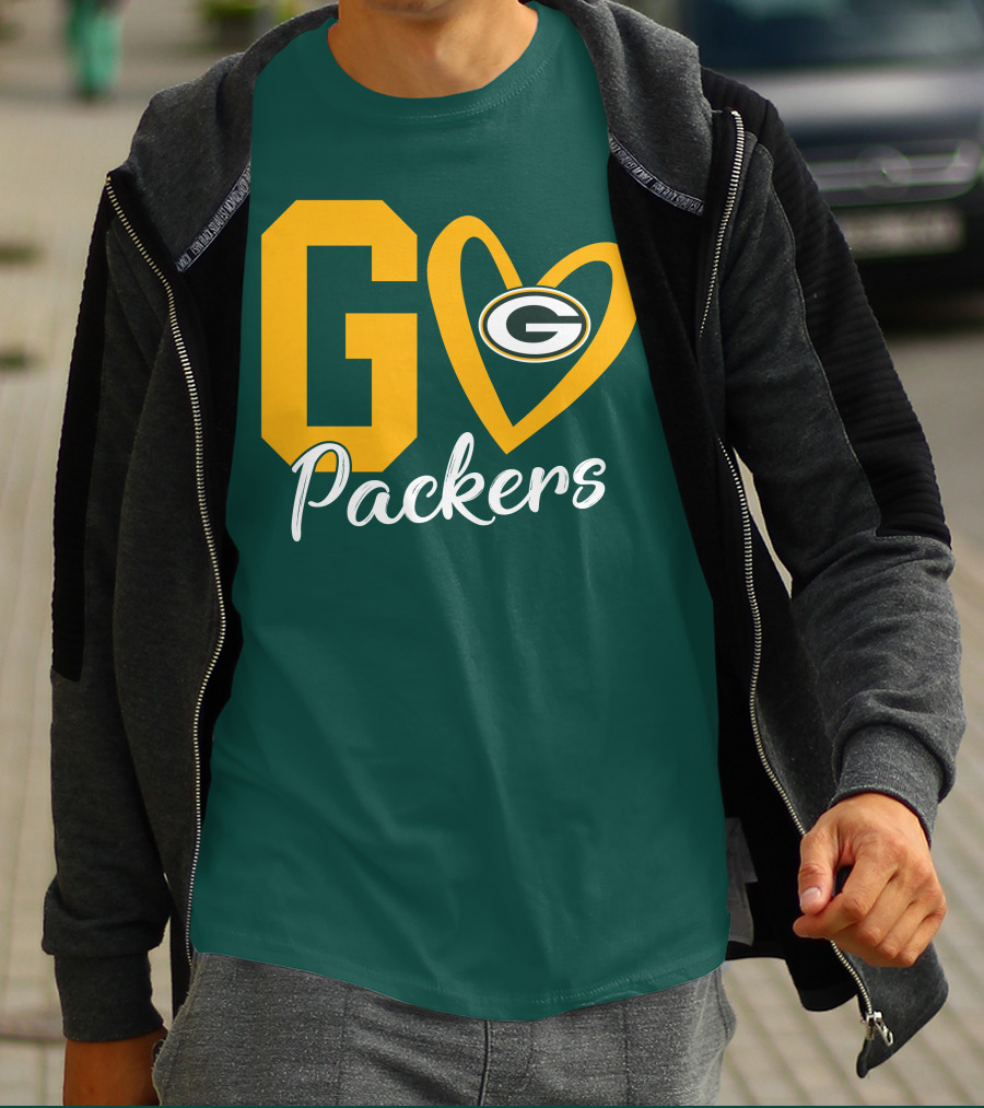 Go Packers Heart Logo Green Bay Enthusiasm T-Shirt