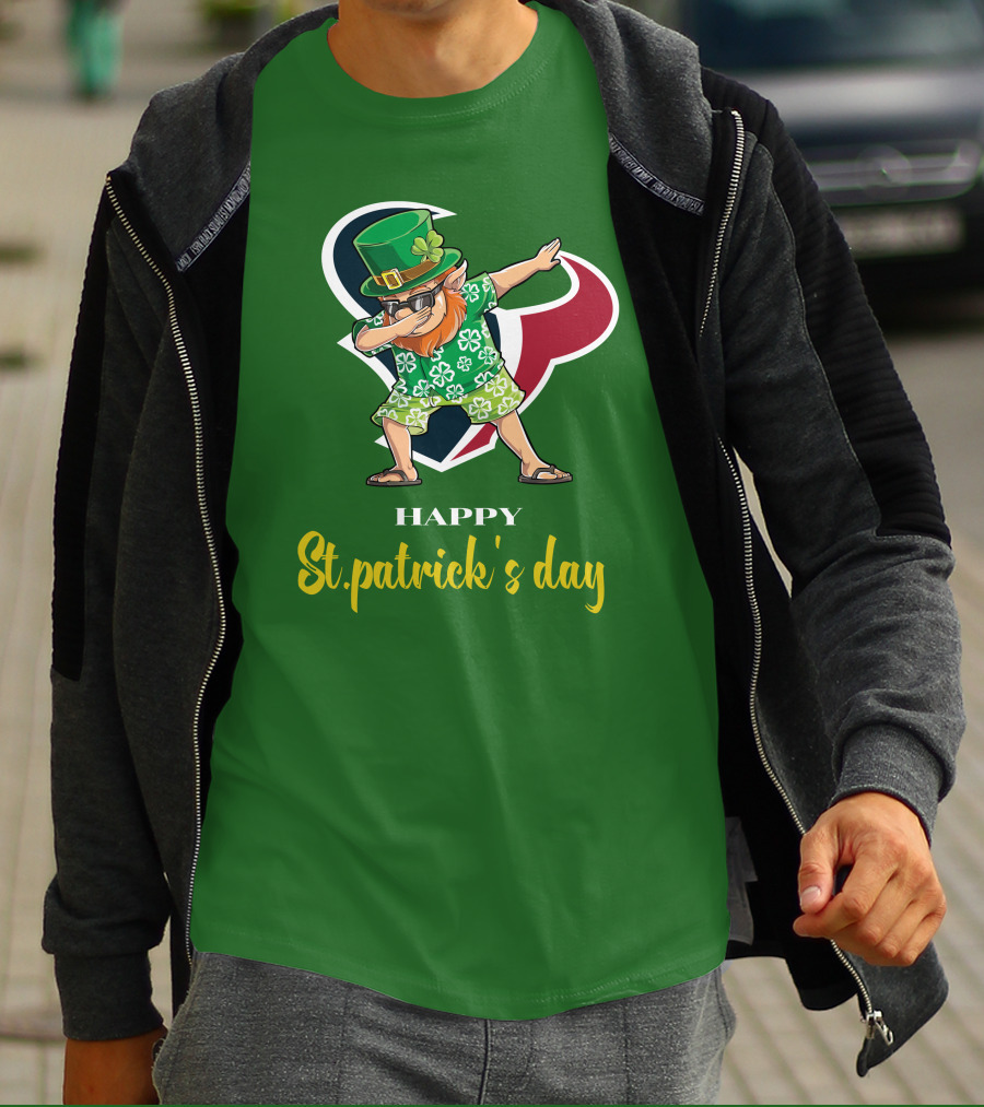 Houston Texans Happy St. Patrick's Day Dabbing Leprechaun T-Shirt