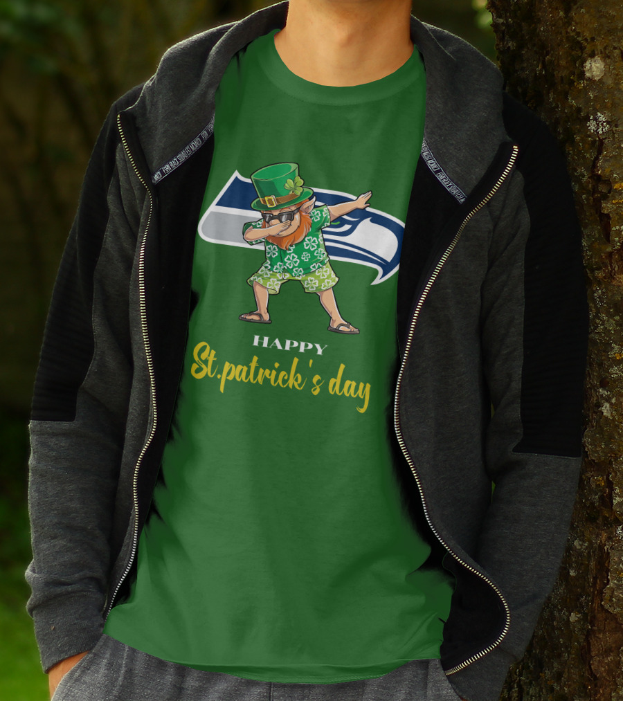 Seattle Seahawks Happy St. Patrick's Day Dabbing Leprechaun T-Shirt