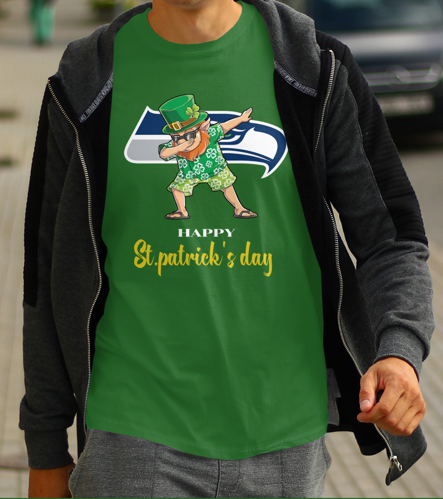 Seattle Seahawks Happy St. Patrick's Day Dabbing Leprechaun T-Shirt