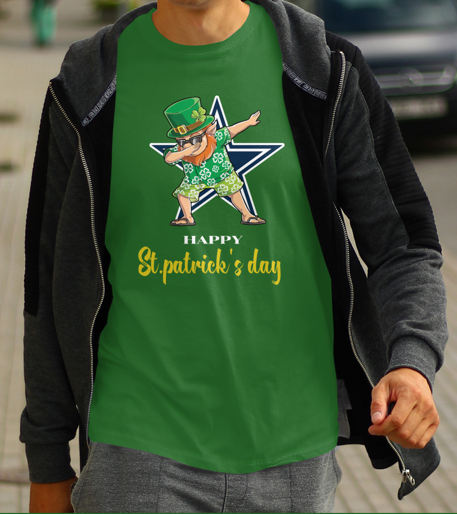 Happy St. Patrick's Day Dallas Cowboys Leprechaun Dabbing T-Shirt