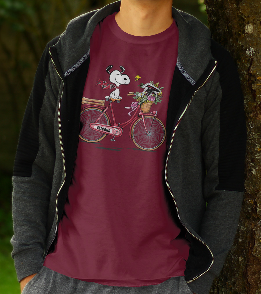 Atlanta Falcons Snoopy Woodstock Bicycle Adventure T-Shirt