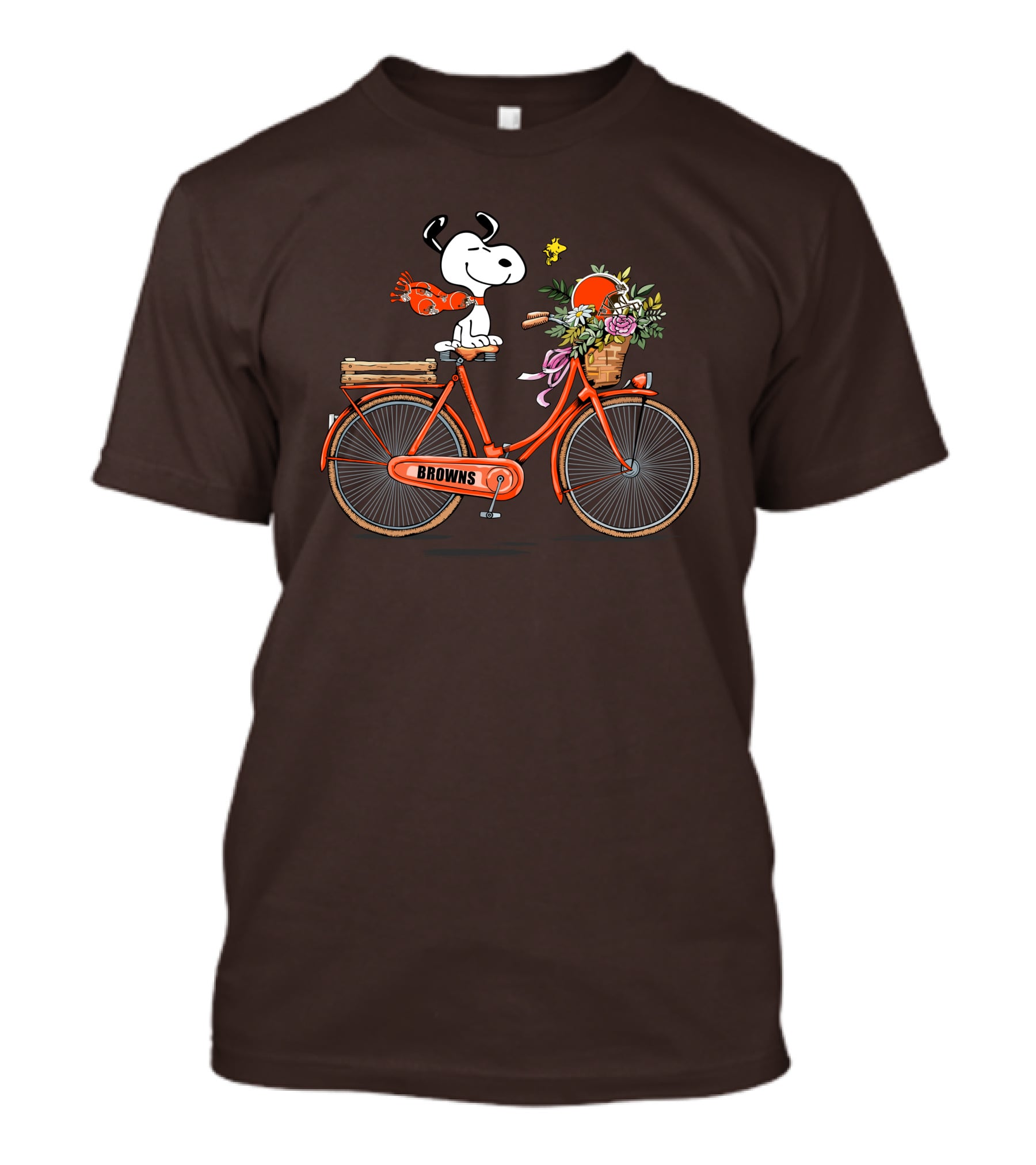 Cleveland Browns Snoopy Woodstock Flower Bicycle T-Shirt