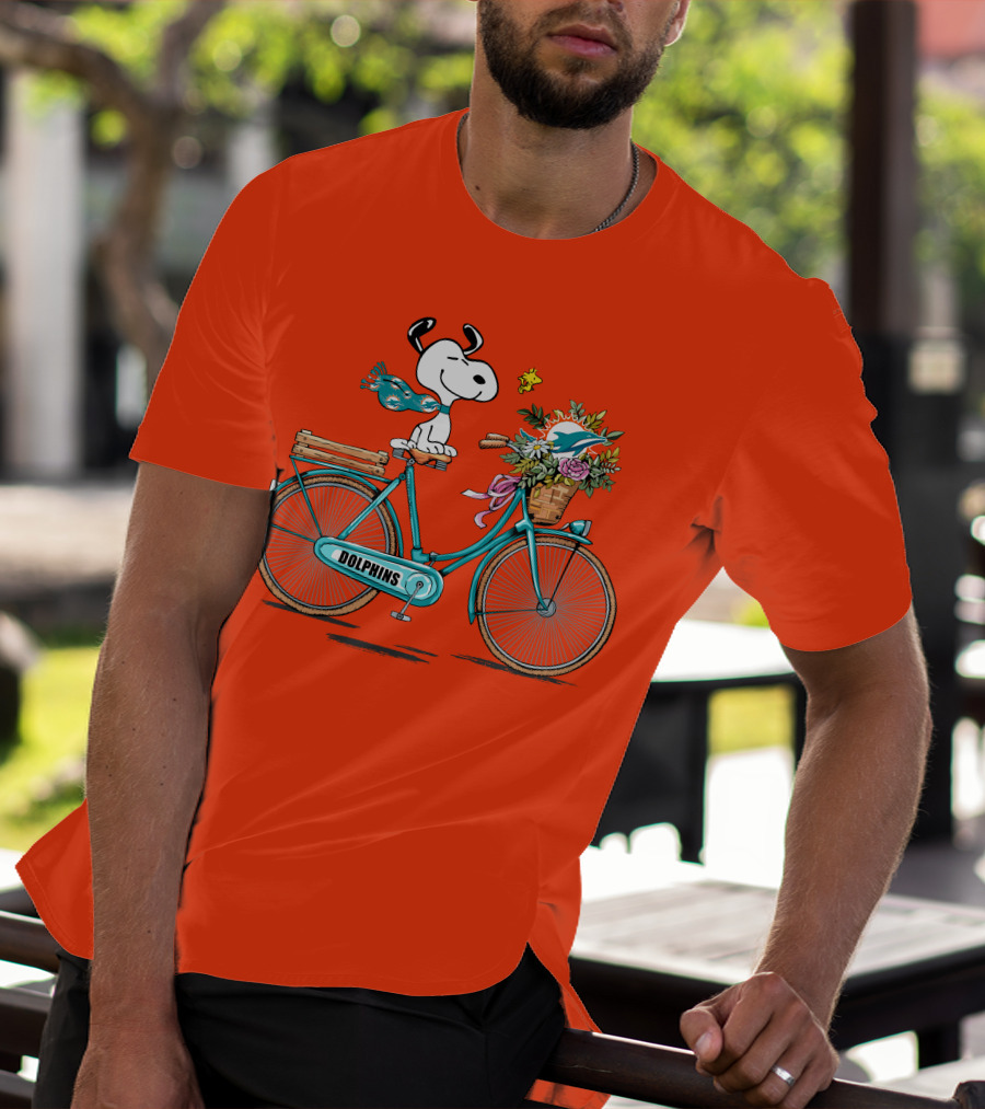 Miami Dolphins Snoopy Bicycle Adventure T-Shirt