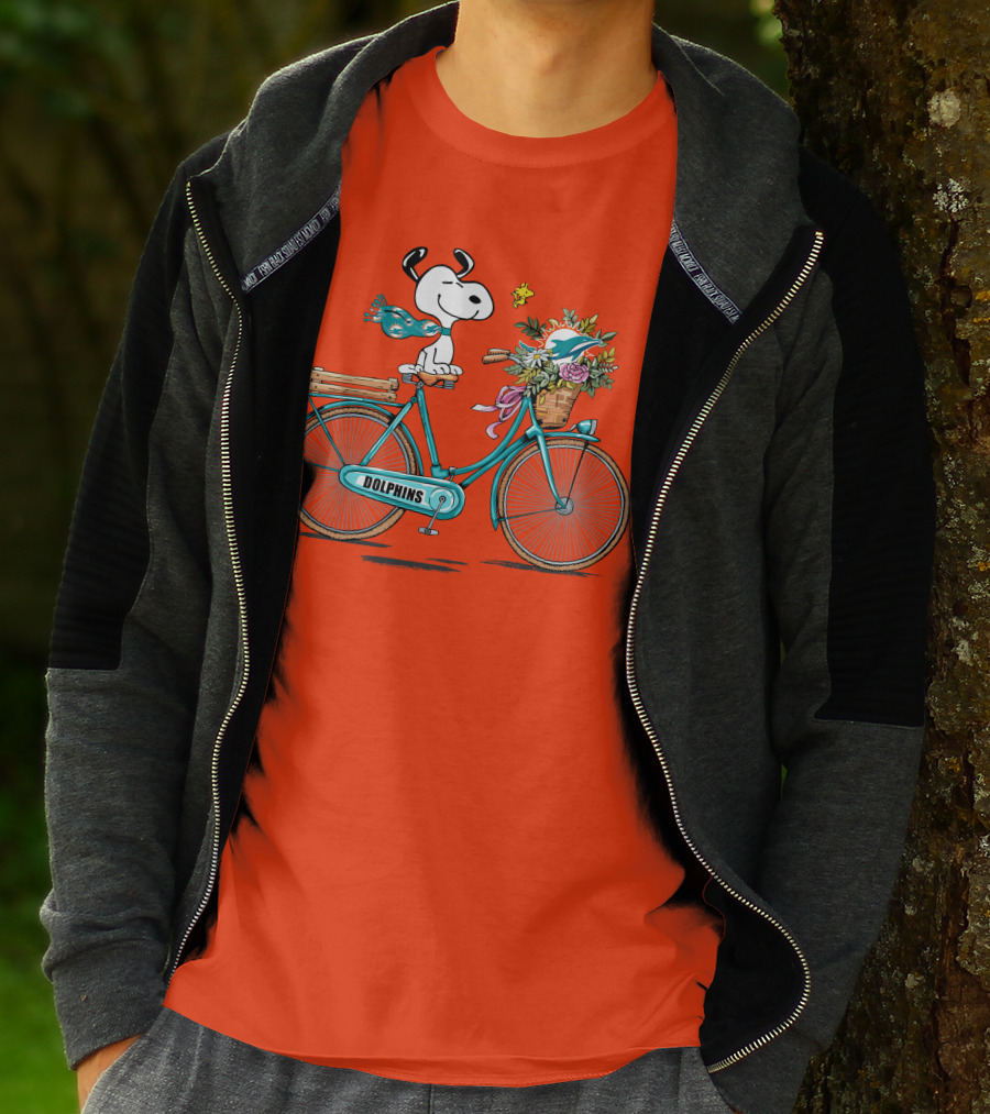 Miami Dolphins Snoopy Bicycle Adventure T-Shirt