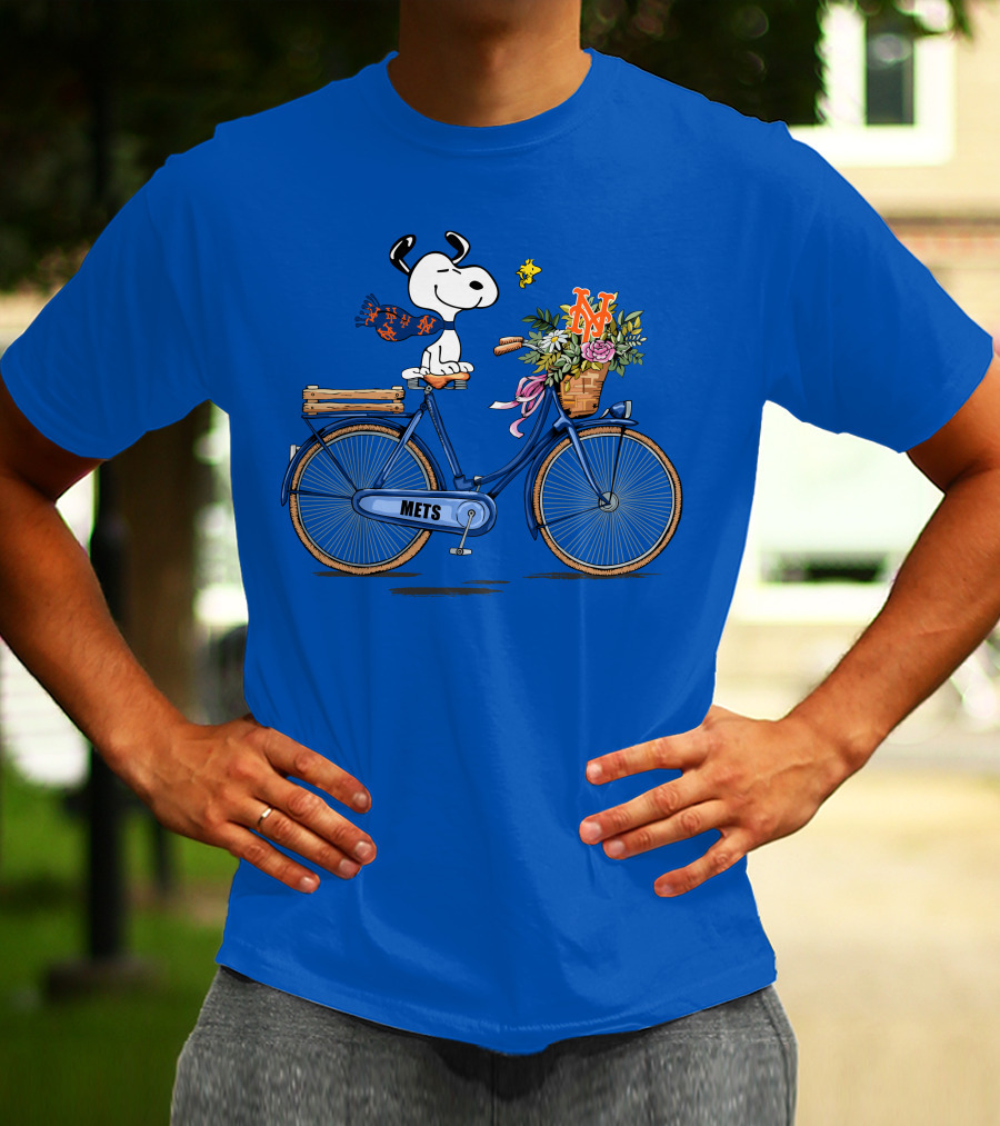 New York Mets Snoopy Bicycle Adventure With Baseball And Woodstock T-Shirt