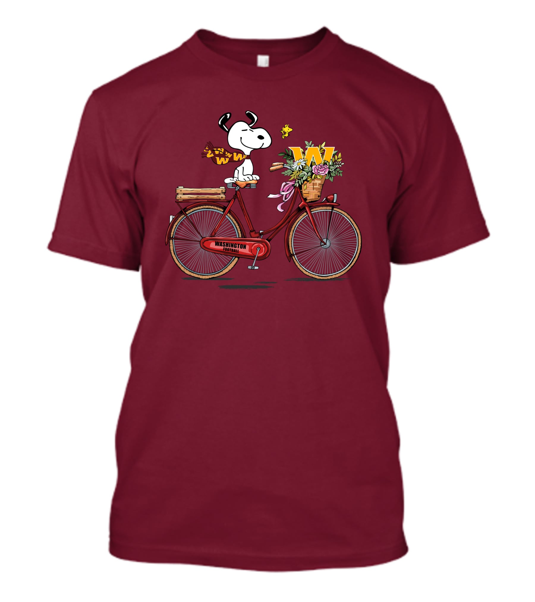 Washington Football Team Snoopy With Bicycle And Flowers T-Shirt