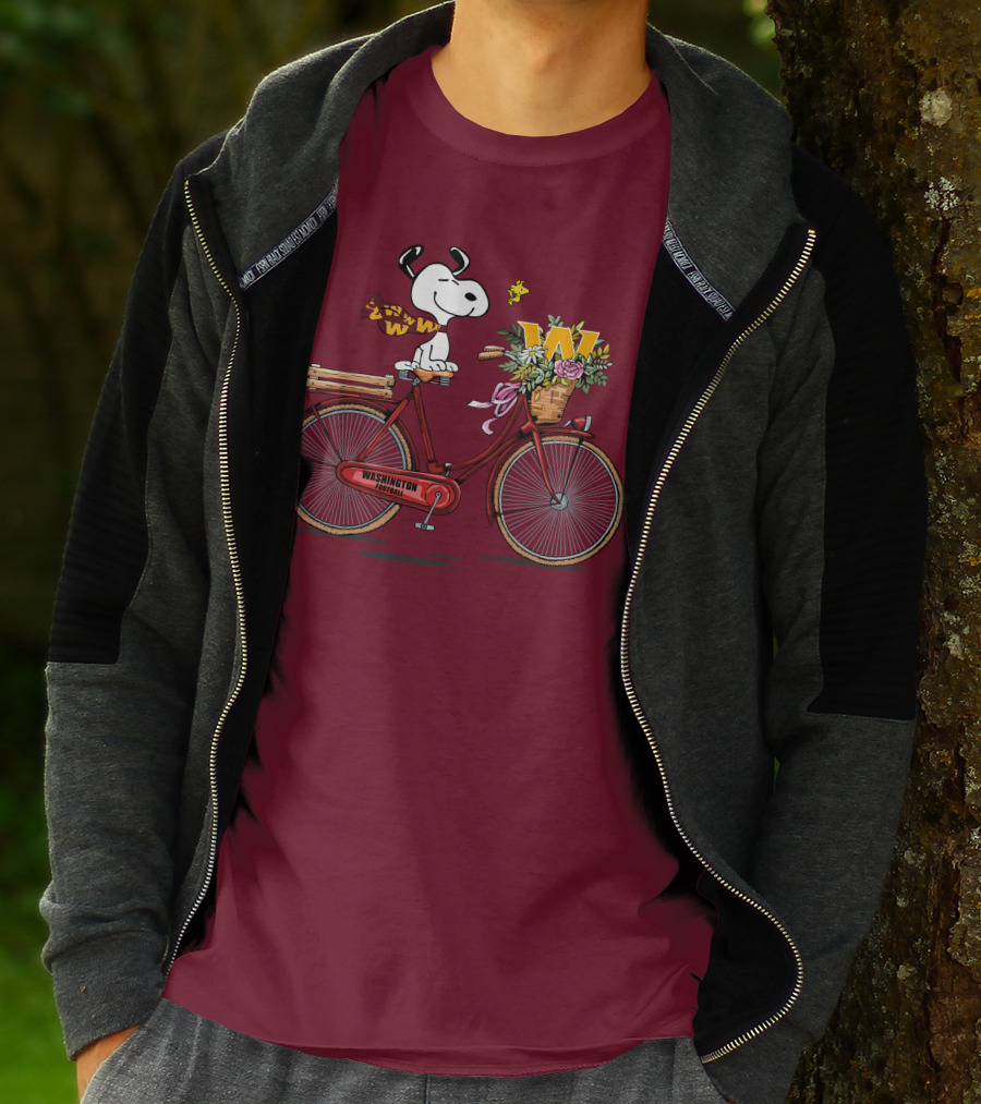 Washington Football Team Snoopy With Bicycle And Flowers T-Shirt