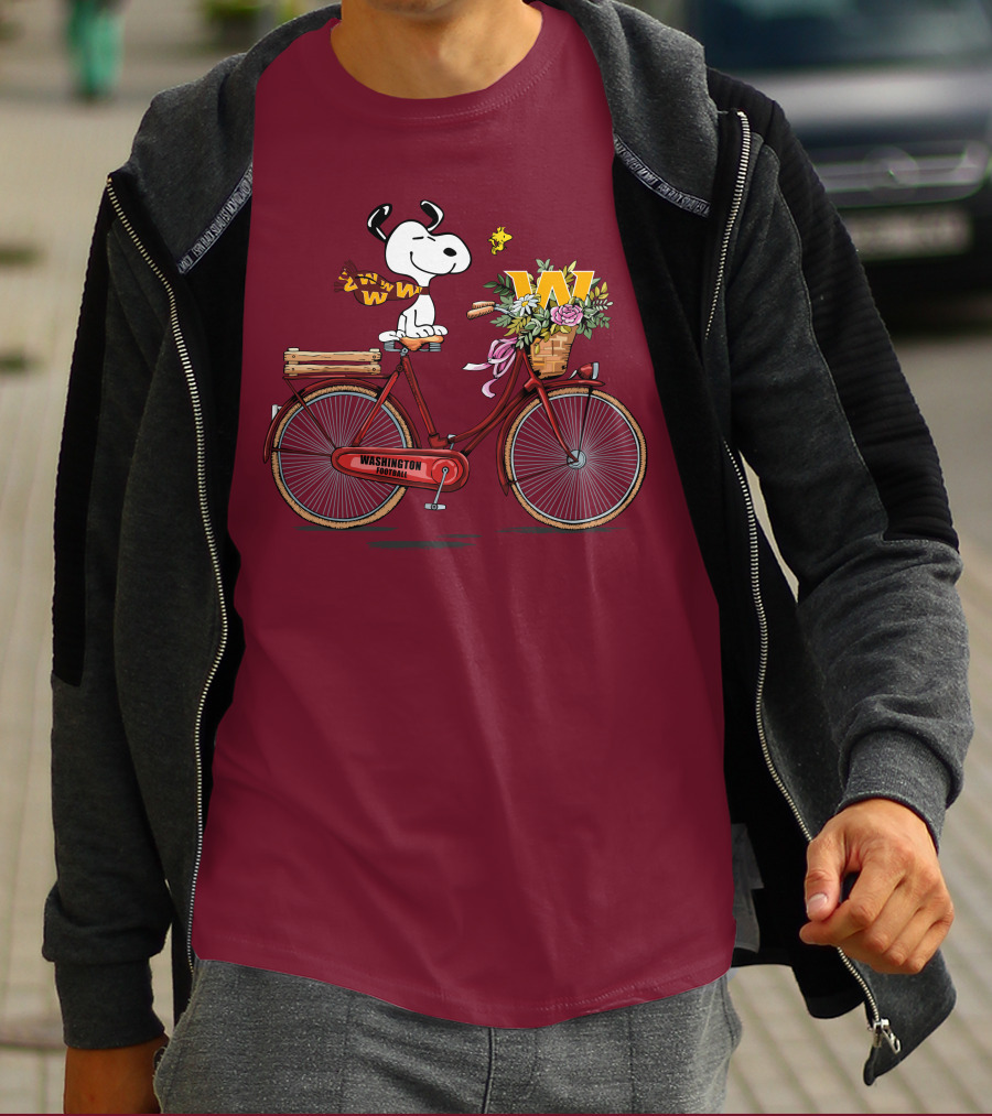 Washington Football Team Snoopy With Bicycle And Flowers T-Shirt