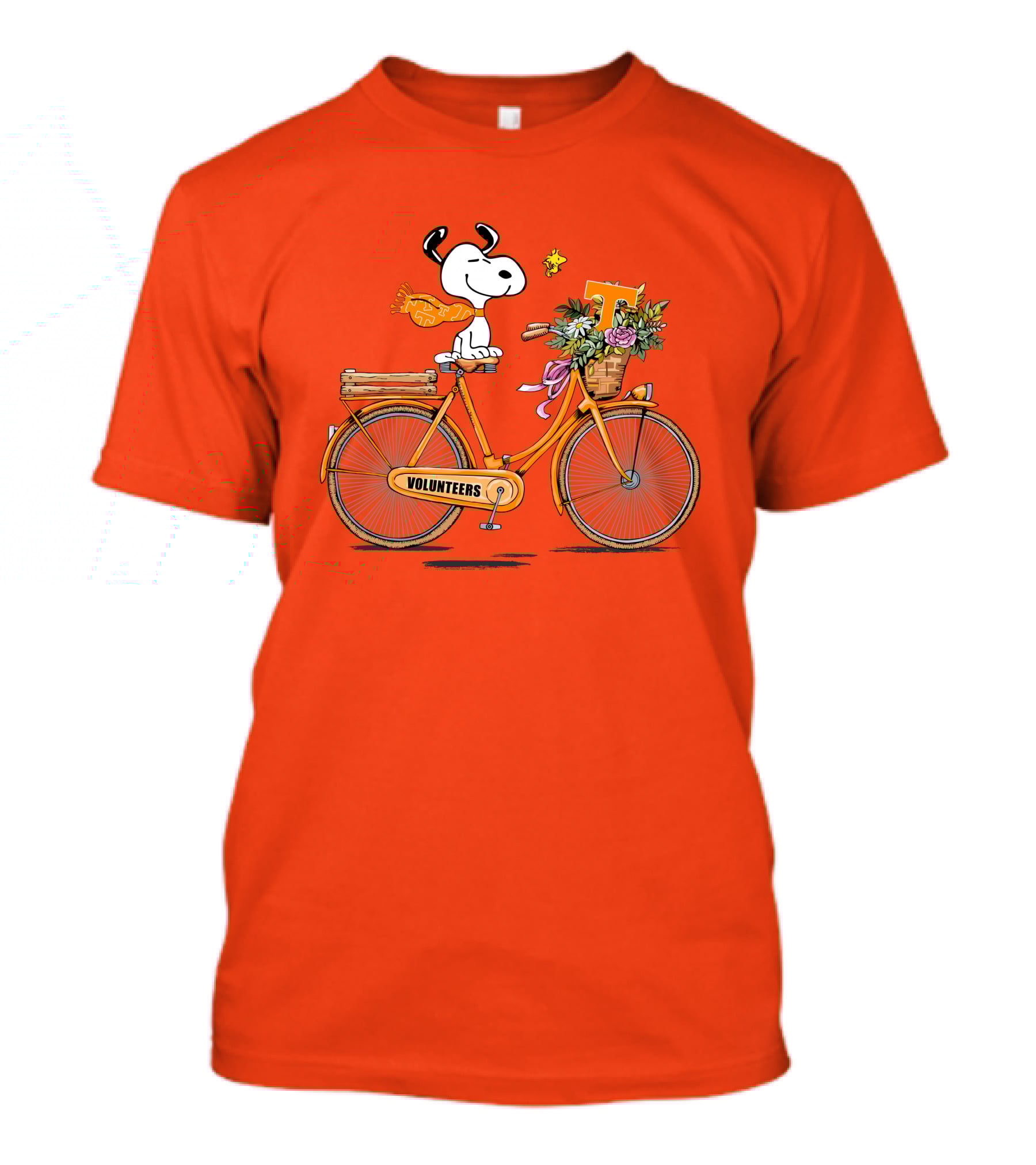 Tennessee Volunteers Snoopy On Bicycle With Flowers And Woodstock T-Shirt