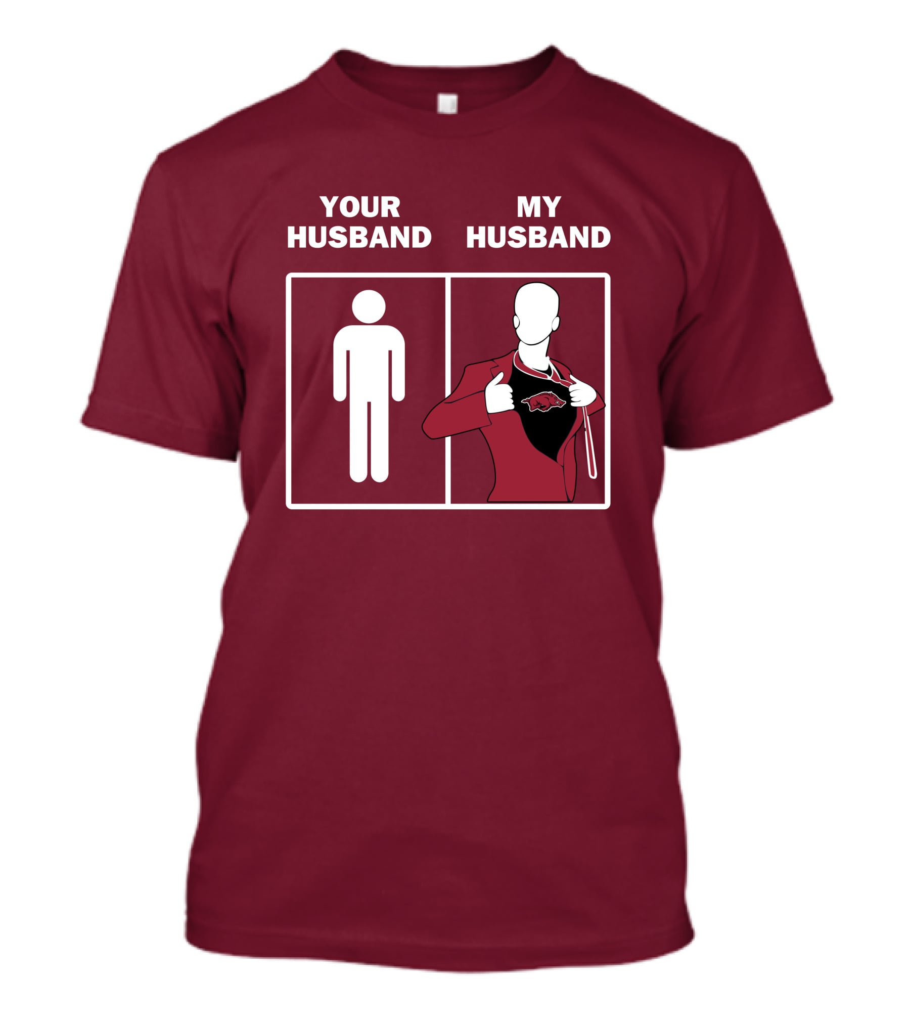 Arkansas Razorbacks Your Husband My Husband Superhero Fan Comparison T-Shirt