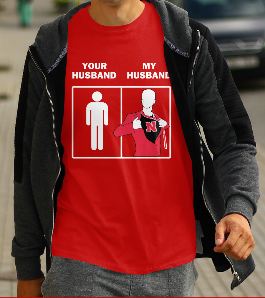 Nebraska Cornhuskers Your Husband My Husband Red Suit Open N T-Shirt