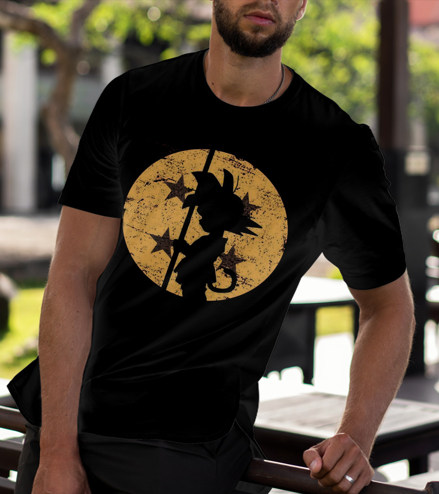 Songoku Dragonball Silhouette With Stars Circle T-Shirt