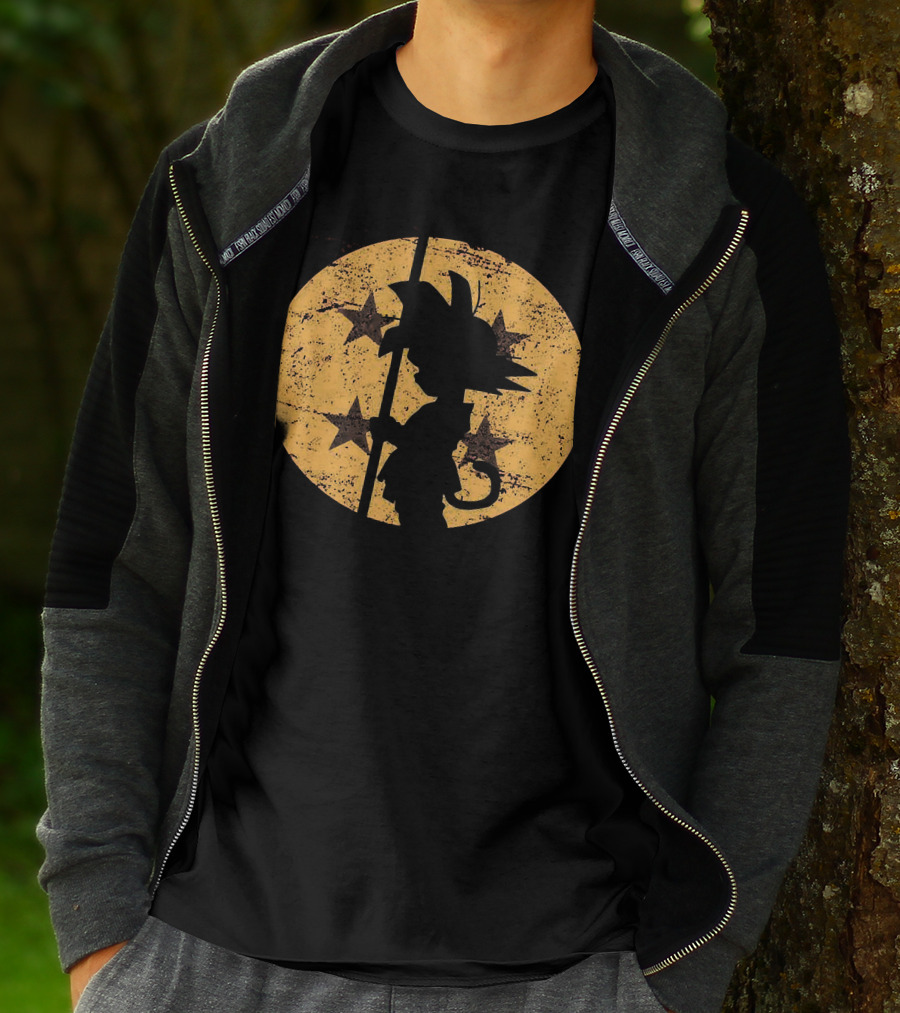 Songoku Dragonball Silhouette With Stars Circle T-Shirt