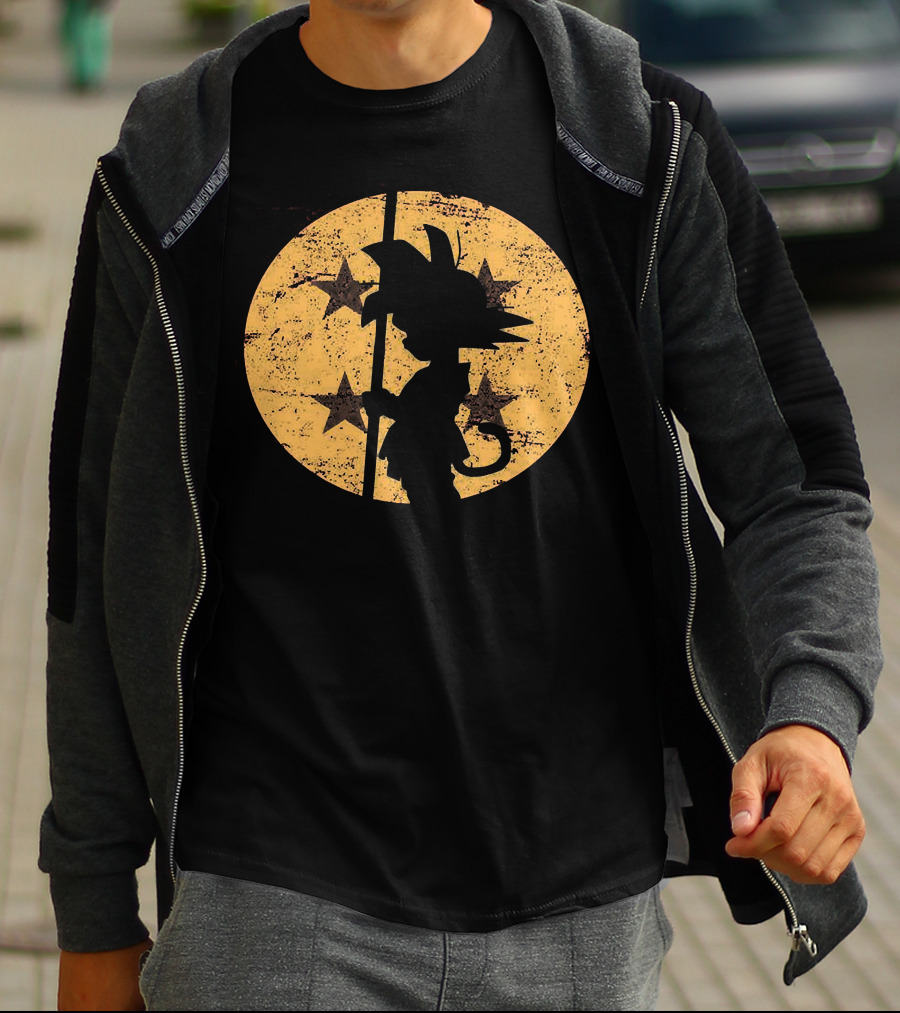 Songoku Dragonball Silhouette With Stars Circle T-Shirt