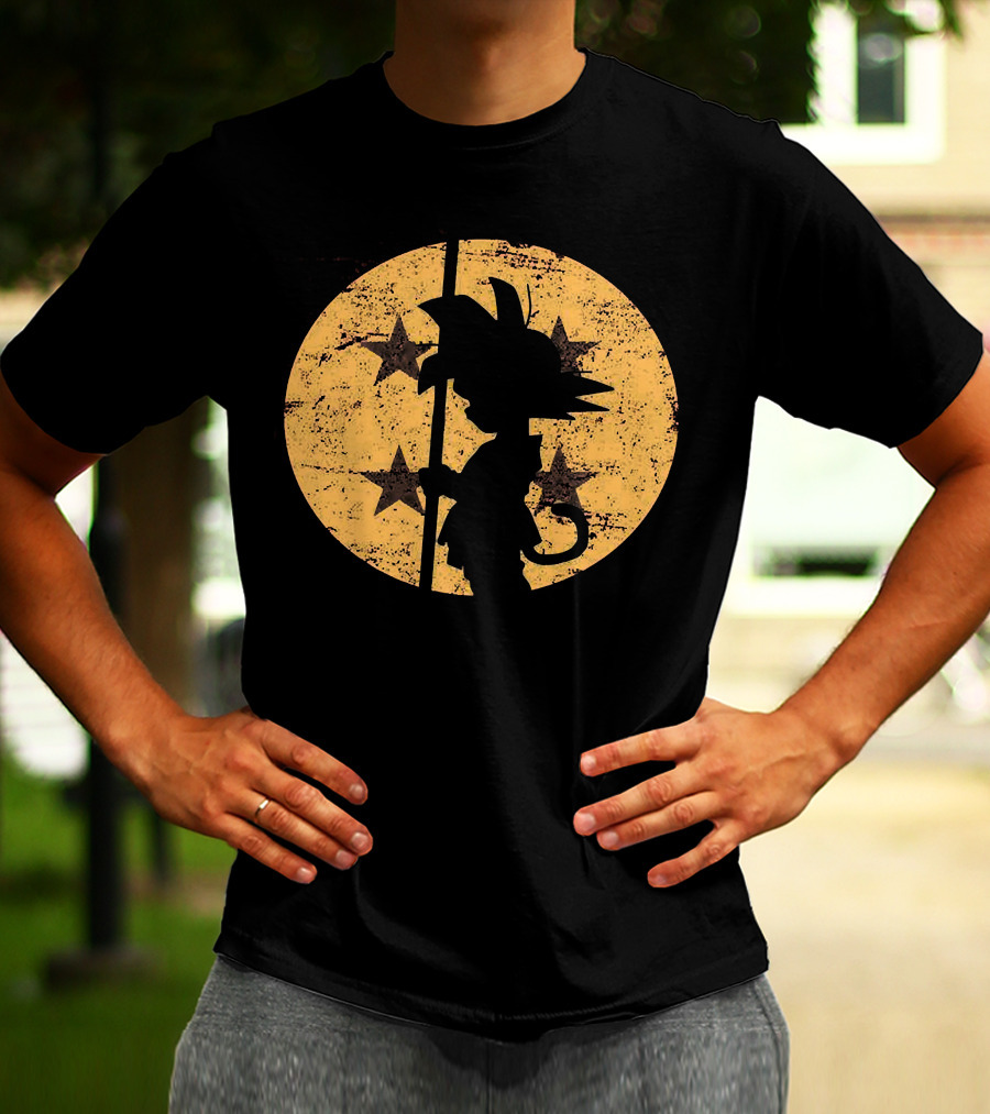 Songoku Dragonball Silhouette With Stars Circle T-Shirt