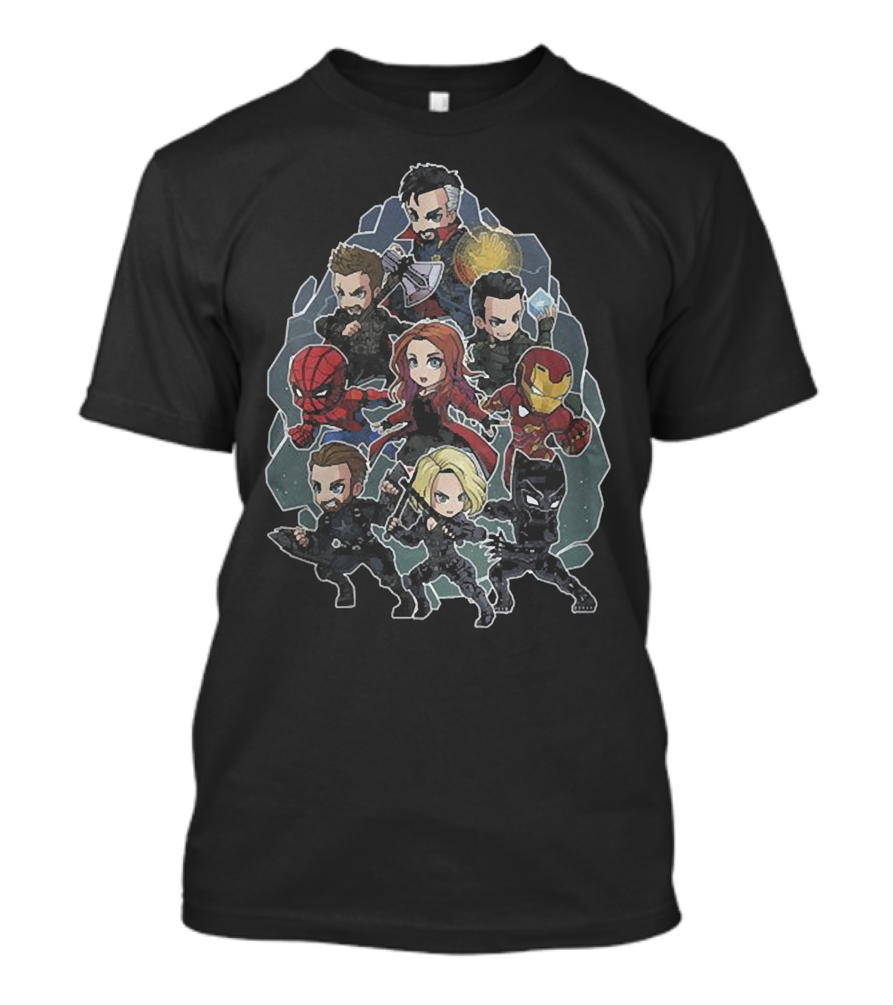 Avengers Chibi Characters With Iron Man Spider-Man And Black Widow T-Shirt