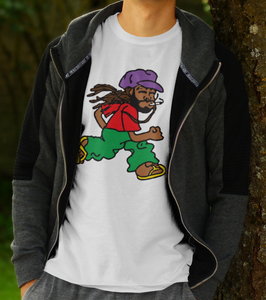 Amine Running Man Rastafarian Style Casual Character T-Shirt