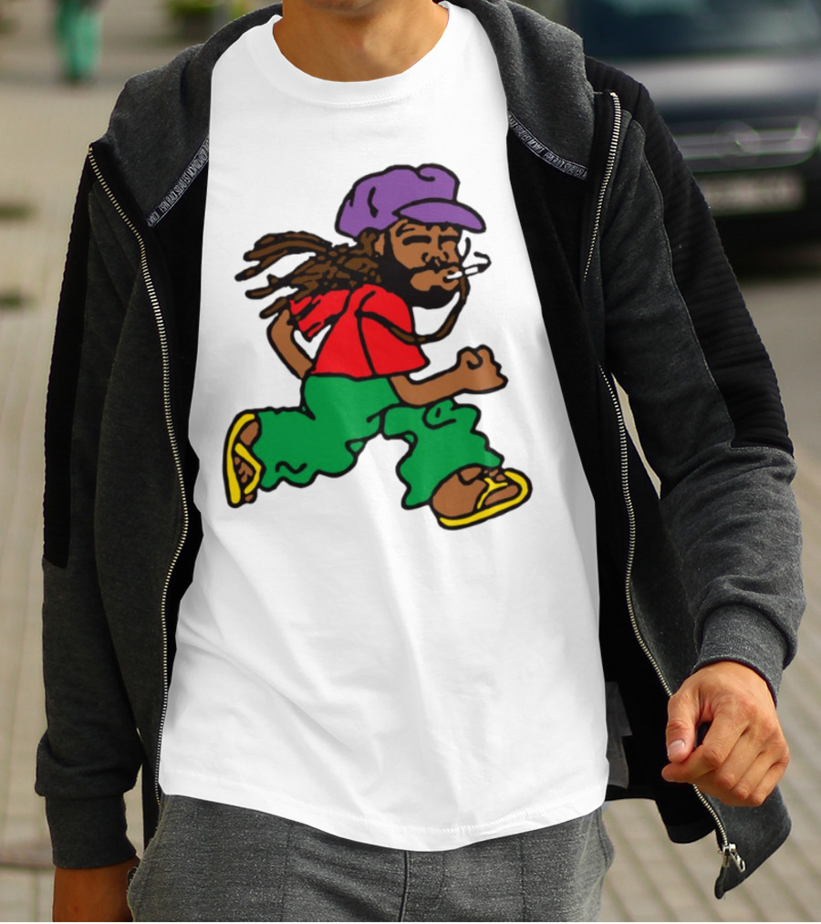 Amine Running Man Rastafarian Style Casual Character T-Shirt