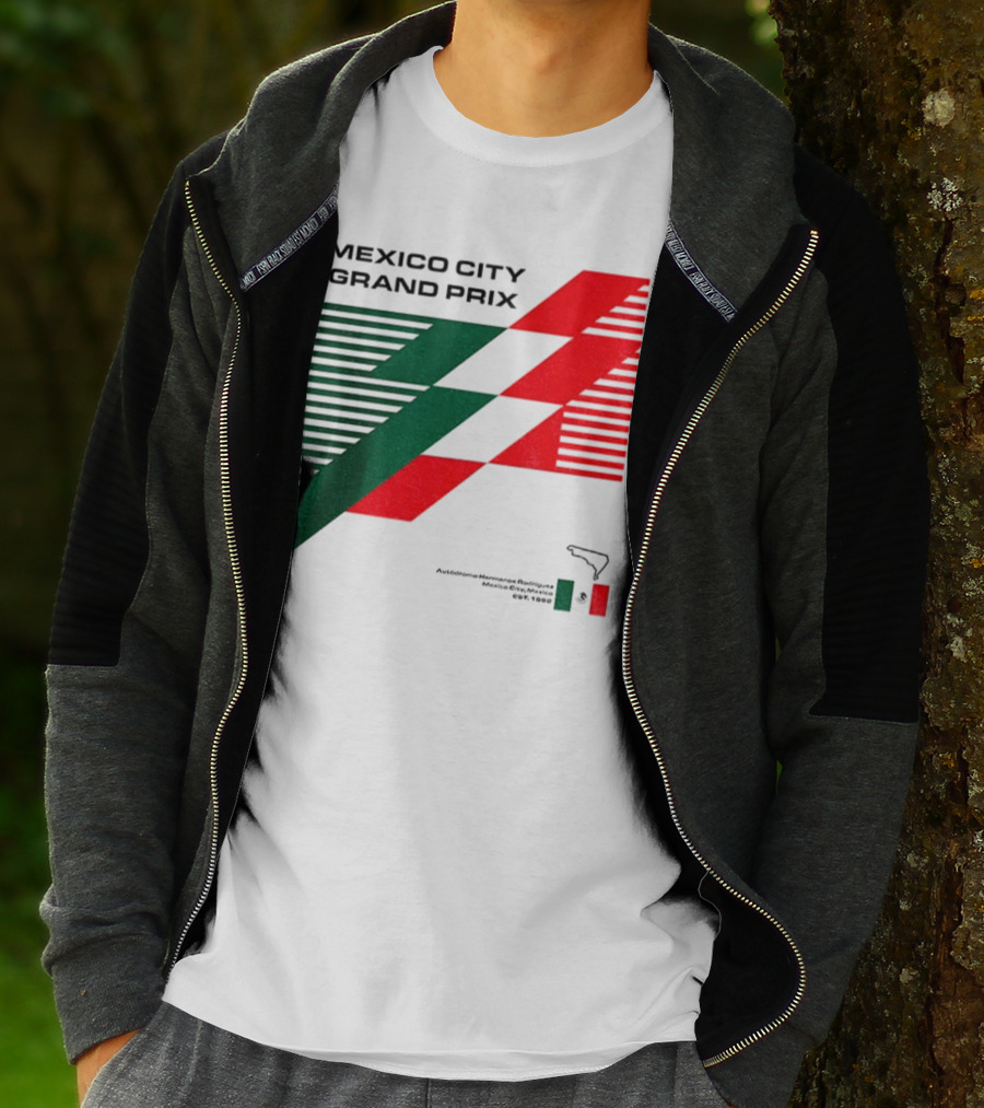 Mexico City Grand Prix Racing Stripes Emblem Green Red Flag T-Shirt