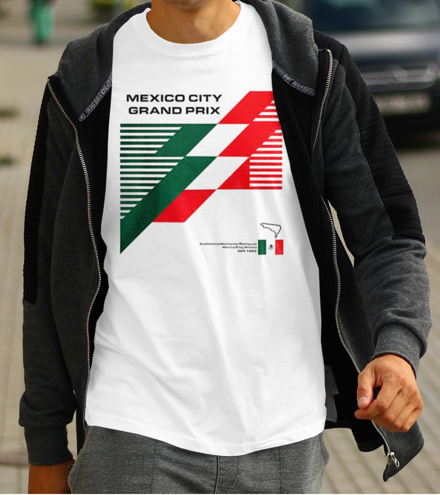 Mexico City Grand Prix Racing Stripes Emblem Green Red Flag T-Shirt