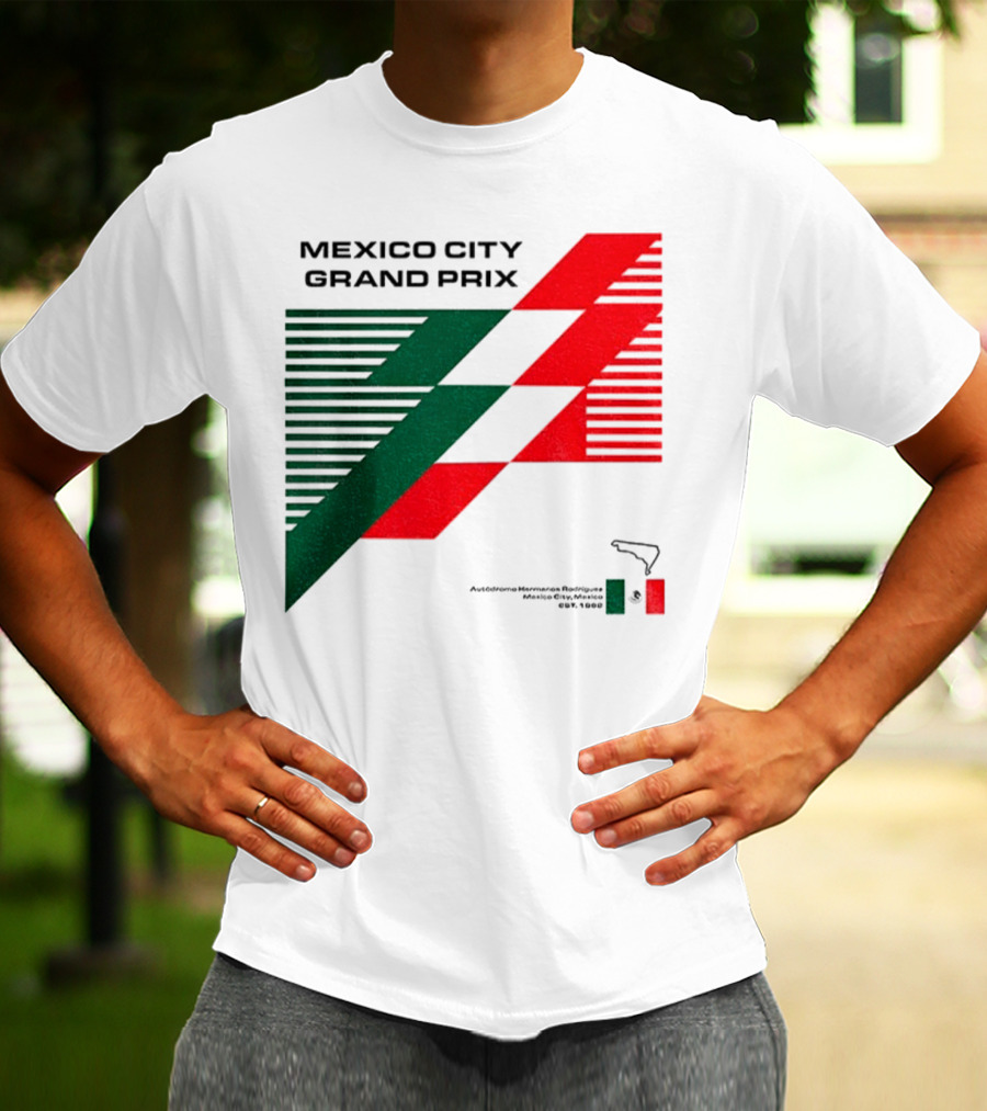 Mexico City Grand Prix Racing Stripes Emblem Green Red Flag T-Shirt