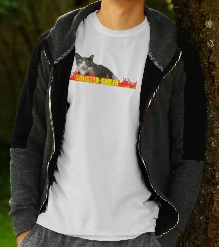 Sinister Sniler Cat With Flames Image T-Shirt