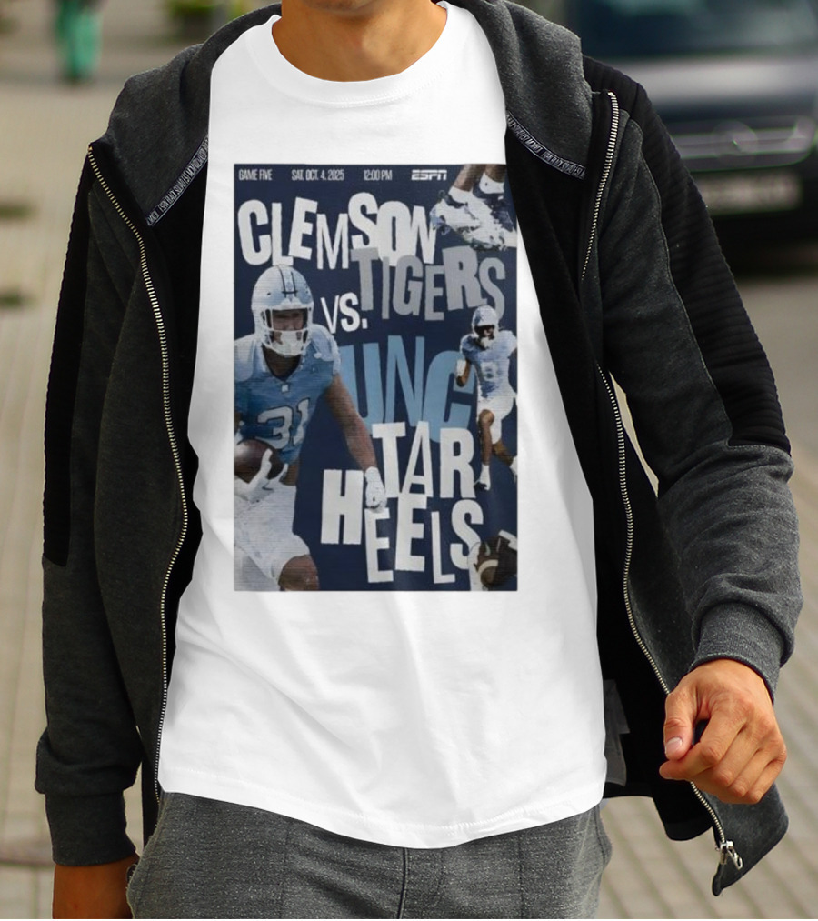 Clemson Tigers Vs UNC Tar Heels ESPN Game Five October 4 2025 Football T-Shirt