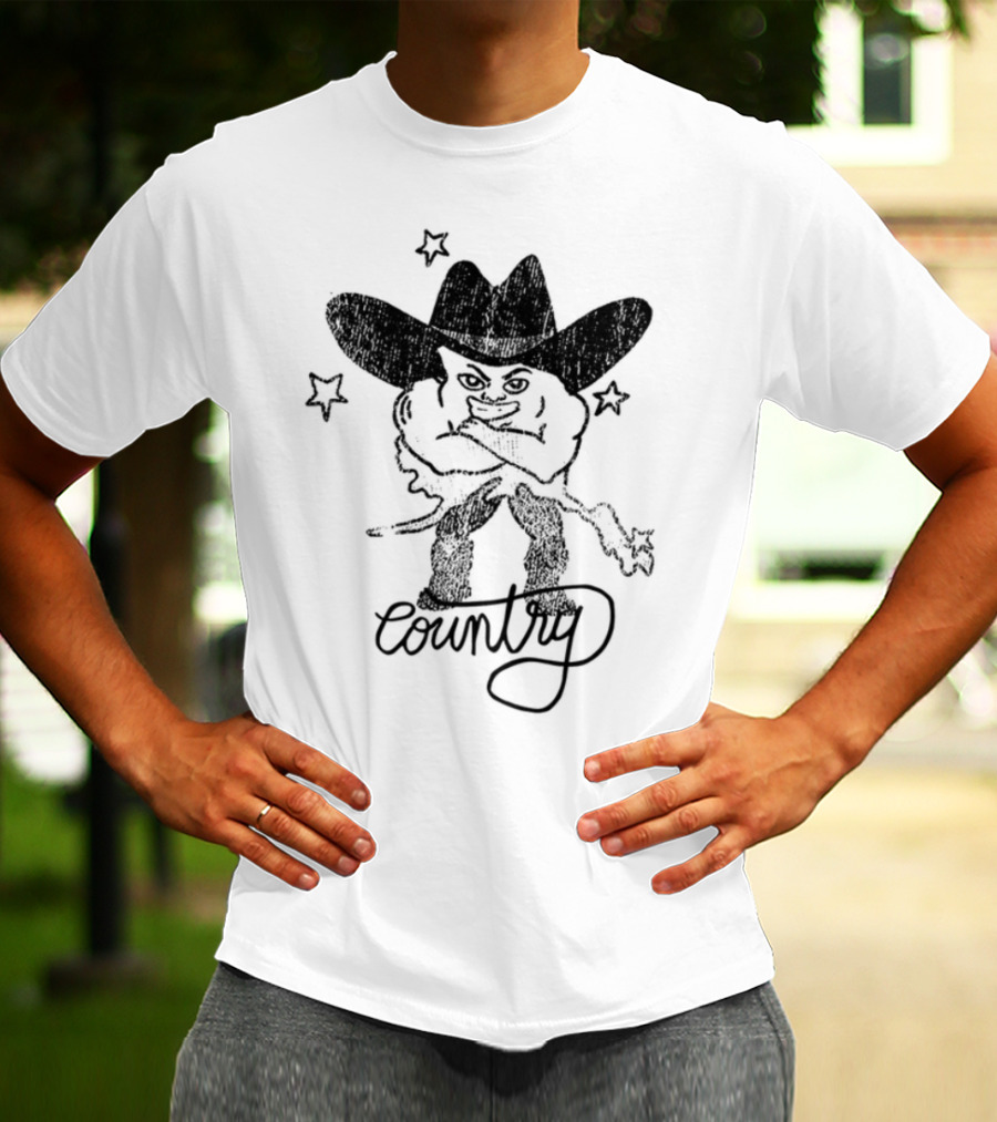 Weird Guy Cowboy With Guitar Retro Style T-Shirt