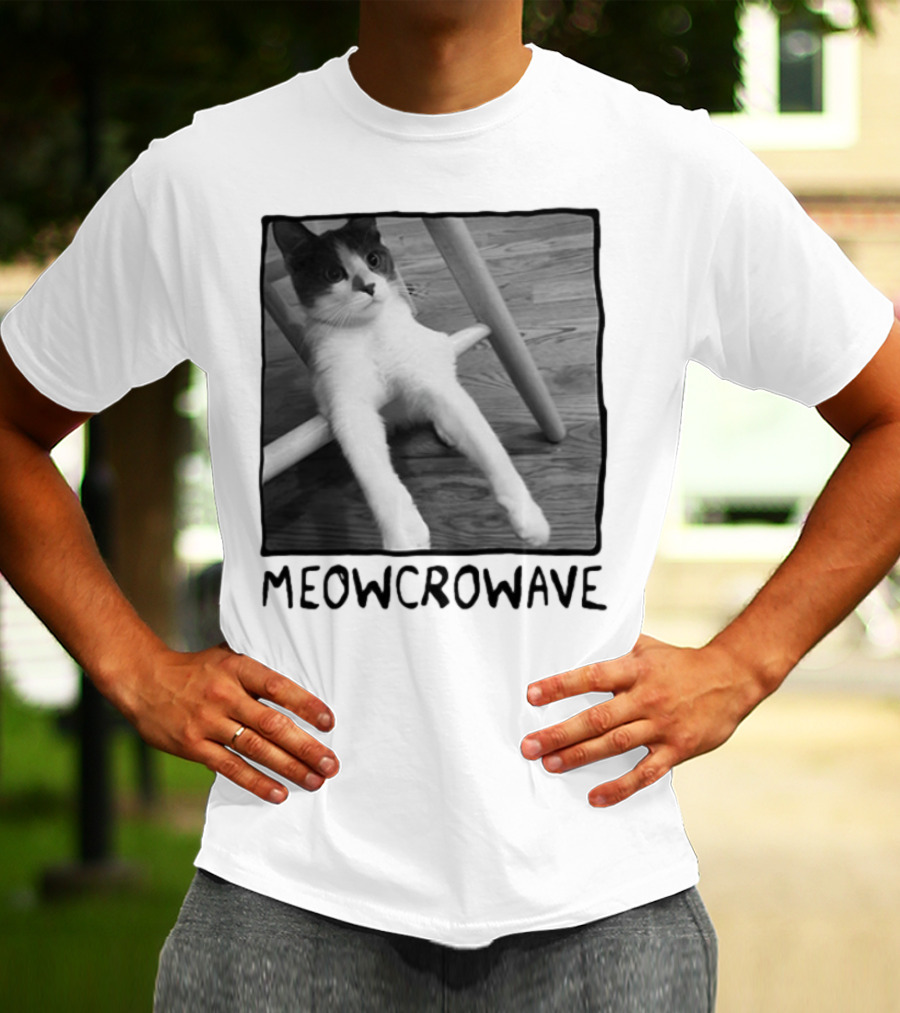 Meowcrowave Cat Humor With Cute Black And White Cat Image T-Shirt