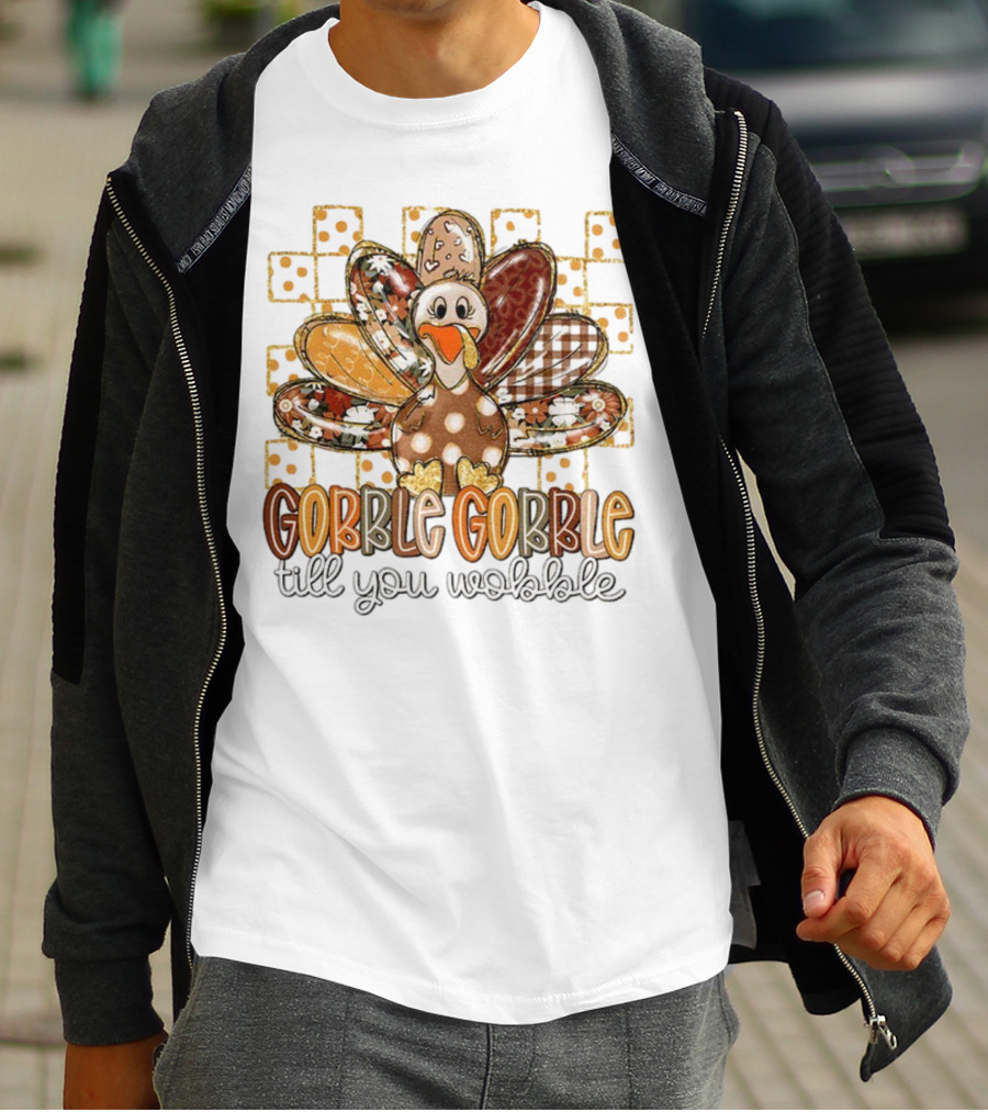 Floral Turkey Gobble Gobble Till You Wobble Thanksgiving 2025 T-Shirt
