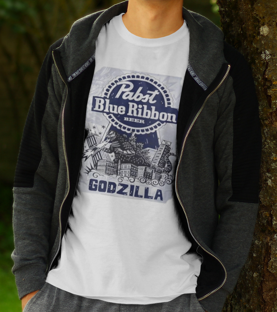 Pabst Blue Ribbon Beer Godzilla Monster Rampage Retro T-Shirt