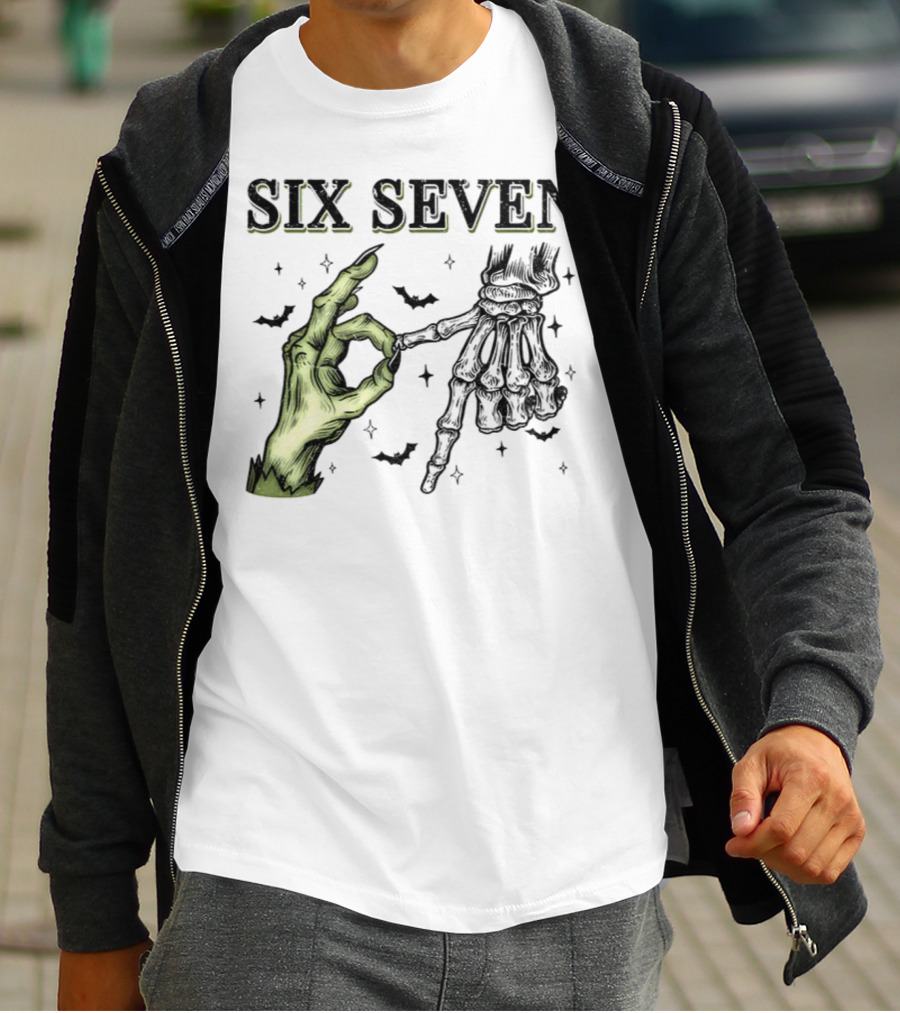 Spooky Season Witch Skeleton Hands Six Seven Meme T-Shirt