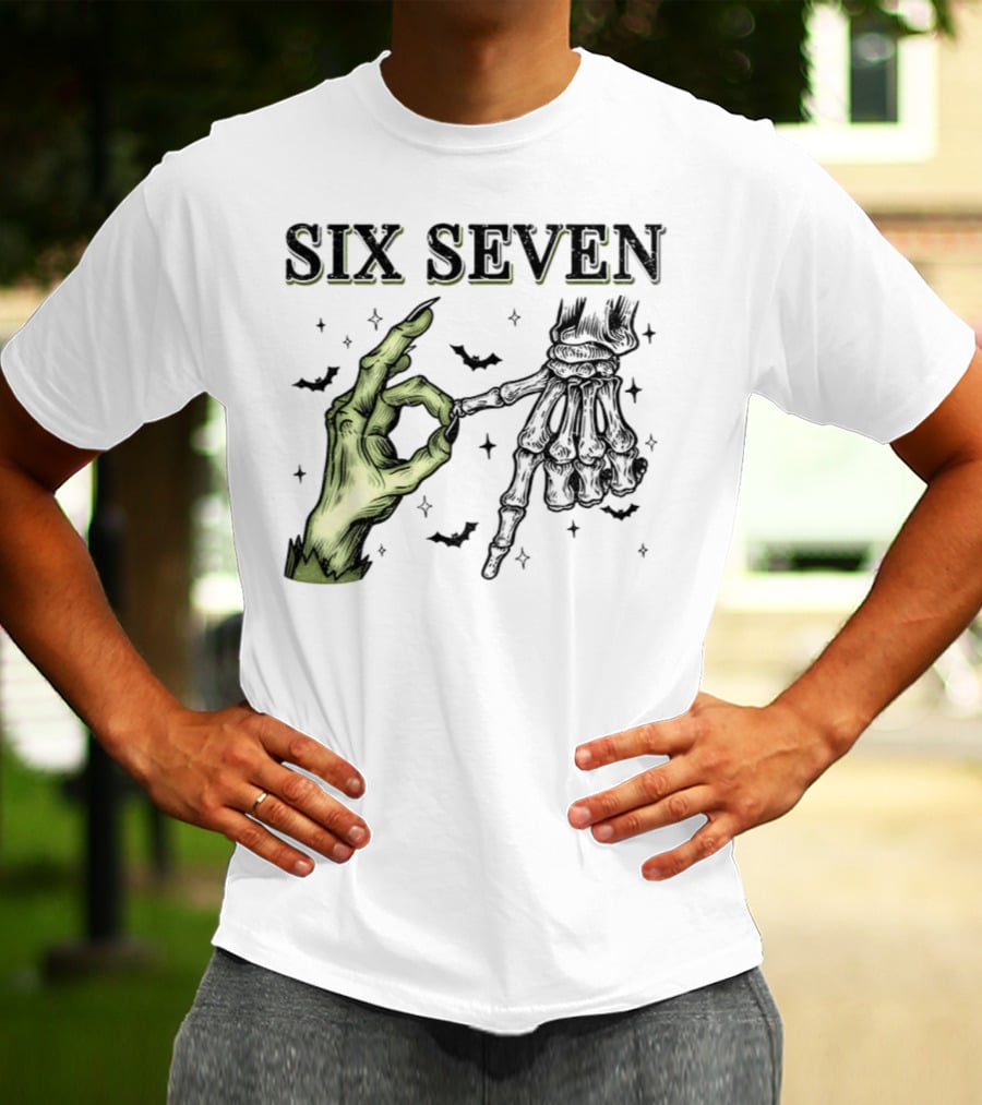 Spooky Season Witch Skeleton Hands Six Seven Meme T-Shirt