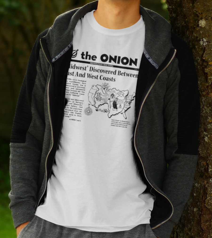 The Onion Midwest Discovered Between East And West Coasts Satirical News Map United States Humor T-Shirt