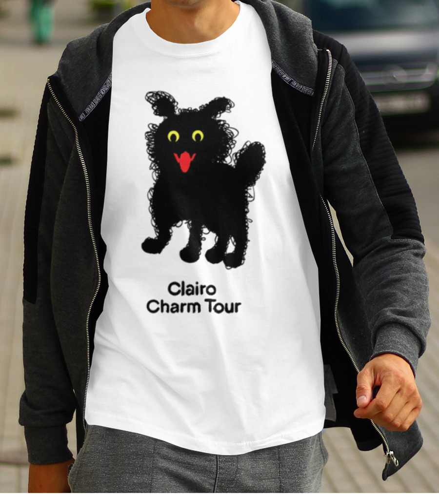 Clairo Charm Tour Yellow Eyes Red Tongue Fuzzy Cat T-Shirt