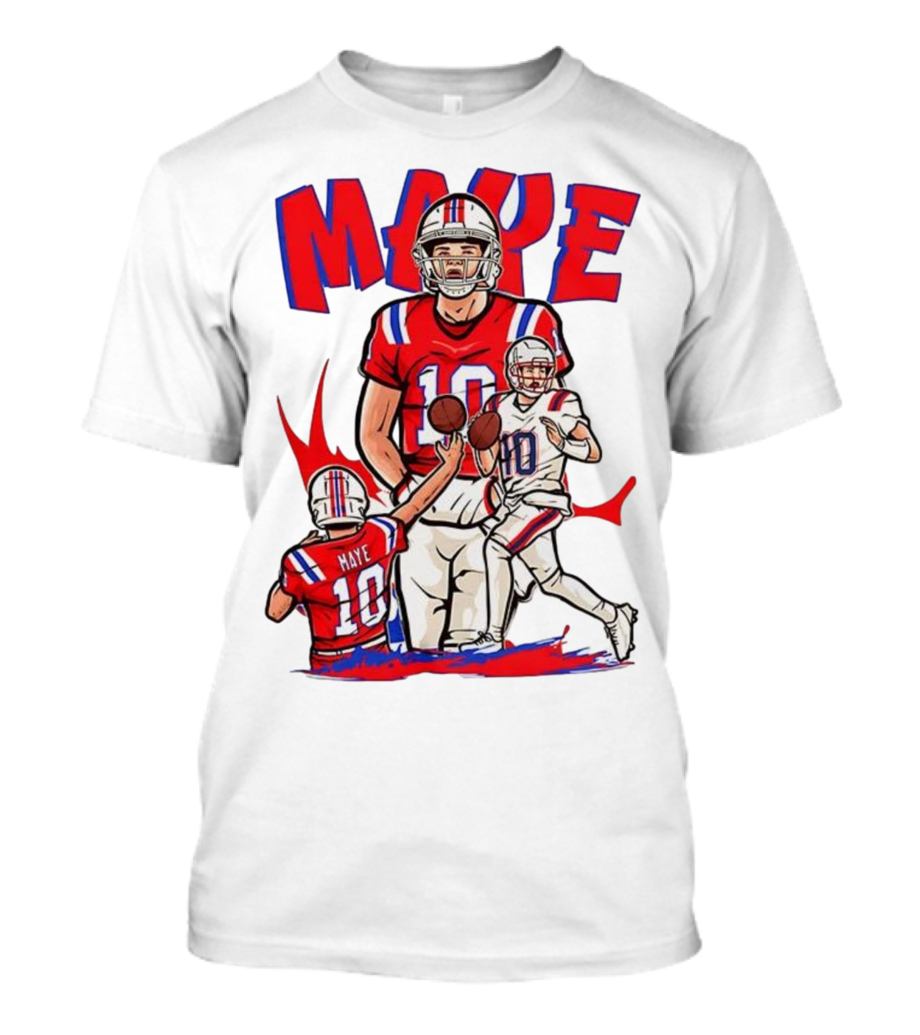 Drake Maye 10 New England Patriots Football Cartoon Style T-Shirt