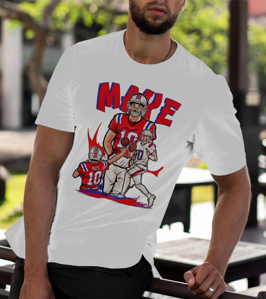 Drake Maye 10 New England Patriots Football Cartoon Style T-Shirt