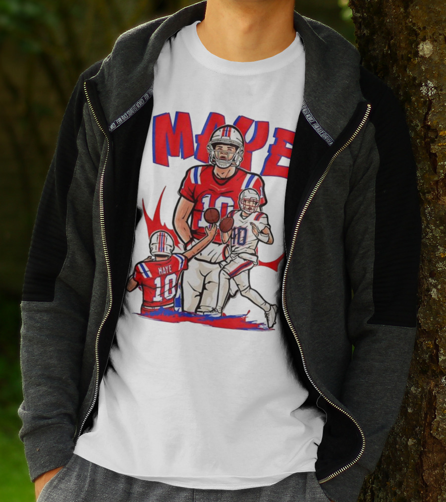 Drake Maye 10 New England Patriots Football Cartoon Style T-Shirt