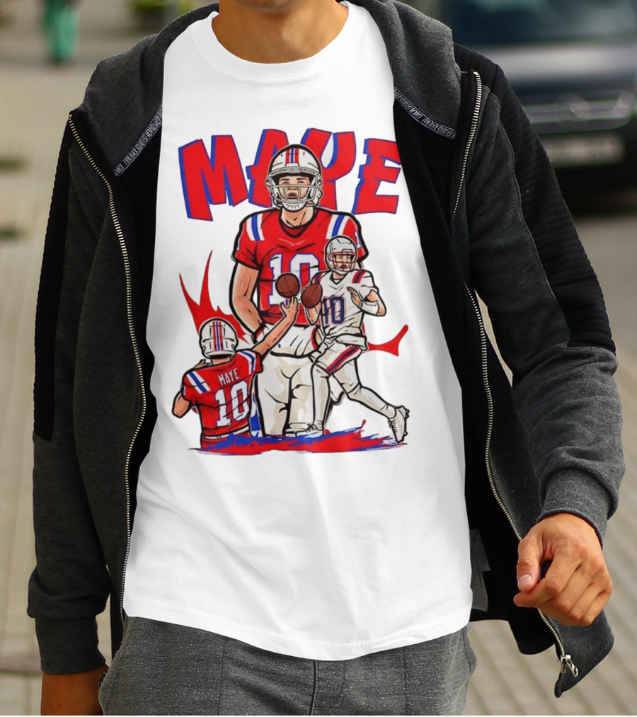 Drake Maye 10 New England Patriots Football Cartoon Style T-Shirt